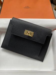 Hermes Epsom Kelly Pocket Compact Wallet Black 