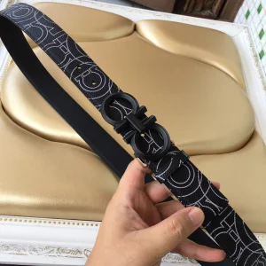 Ferragamo Gancini Buckle Leather Belt Black 34MM 