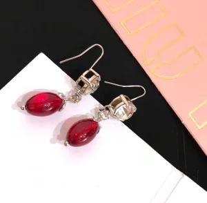 Miu Miu Crystal and Pearl Pendant Earrings Red 