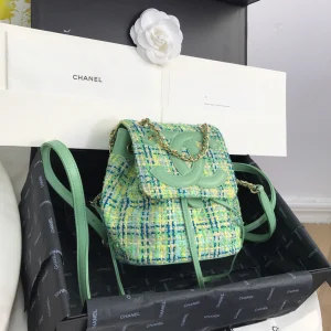 Luxury Womens Handbags Chanel Tweed Backpack Green AS0325 23x21x15CM A53PP880 AA147827