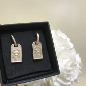 Chanel Gold CC Logo Tag Earrings 