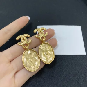 Chanel Gold CC Logo Tag Earrings 