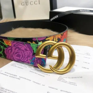 Luxury Womens Belts Gucci GG Marmont Floral Black Leather Belt 38MM A175PP240 AA148919