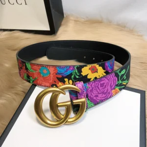 Luxury Womens Belts Gucci GG Marmont Floral Black Leather Belt 38MM A175PP240 AA148919
