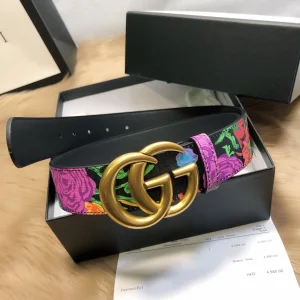Luxury Womens Belts Gucci GG Marmont Floral Black Leather Belt 38MM A175PP240 AA148919
