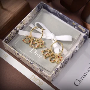 Dior Multicolor Crystals Logo Earrings 