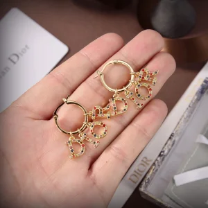 Luxury Womens Jewelry Dior Multicolor Crystals Logo Earrings A152PP120 AA148864