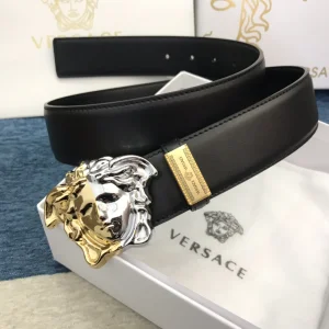 Luxury Mens Belts Versace Medusa Buckle Leather Belt in Black 38MM A191PP280 AA148976