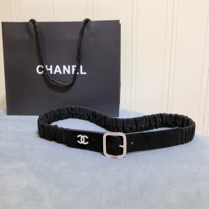 Chanel Crystals Square Leather Belt Black 34MM 