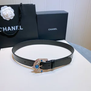 Chanel Jewelry Buckle Leather Belt Black 30MM 