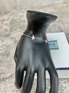 Luxury Womens Jewelry Prada Triangle Logo Bracelet Pink A152PP160 AA149804
