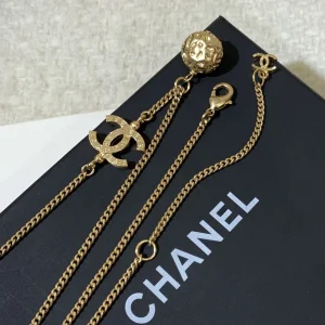 Luxury Womens Jewelry Chanel Gold Crystal CC Logo Chain Necklace A205PP160 AA150083
