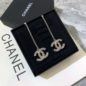 Chanel Crystals CC Logo Pendant Earrings 