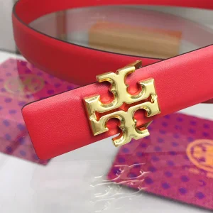 Luxury Womens Belts Tory Burch 1 Kira Logo Leather Belt in Red 25MM A175PP240 AA151909