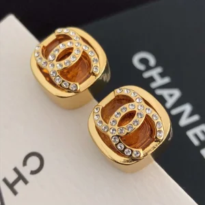 Chanel Gold Crystal CC Earrings 