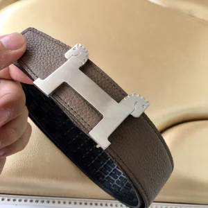 Hermes Horses Buckle Leather Belt Grey 40MM 
