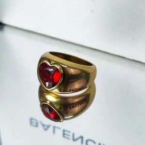 Balenciaga Gold Gemstone Embellished Heart Ring 