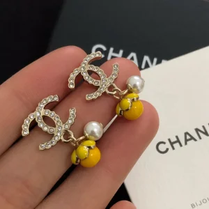 Chanel Vintage Crystals CC Logo Pearls Earrings 