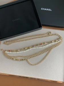 Luxury Womens Belts Chanel Chain and Pearls Belt Gold A175PP240 AA154357