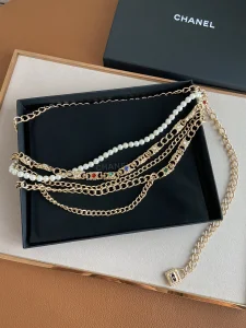 Luxury Womens Belts Chanel Chain and Pearls Belt Gold A175PP240 AA154357