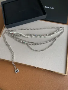 Luxury Womens Belts Chanel Chain and Pearls Belt Silver A175PP240 AA154356