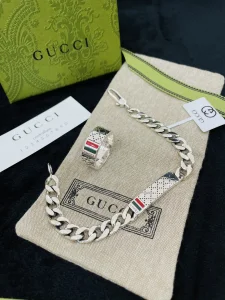 Gucci Web 925 Sterling Silver Ring and Bracelets 