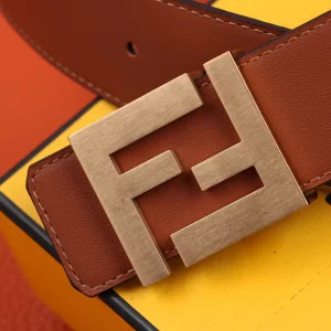 Luxury Womens Belts Fendi FF Leather Belt in Tan 40MM A175PP240 AA155599