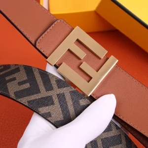 Luxury Womens Belts Fendi FF Leather Belt in Tan 40MM A175PP240 AA155599