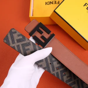 Luxury Womens Belts Fendi FF Leather Belt in Tan 40MM A175PP240 AA155600