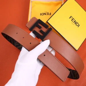 Luxury Womens Belts Fendi FF Leather Belt in Tan 40MM A175PP240 AA155600