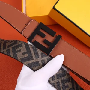 Luxury Womens Belts Fendi FF Leather Belt in Tan 40MM A175PP240 AA155600
