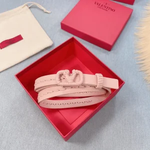 Luxury Womens Belts Valentino Vlogo Woven Leather Belt in Pink 20MM A175PP240 AA155595