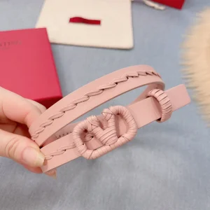 Luxury Womens Belts Valentino Vlogo Woven Leather Belt in Pink 20MM A175PP240 AA155595
