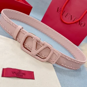 Luxury Womens Belts Valentino Vlogo Woven Leather Belt in Pink 40MM A175PP240 AA155593