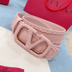 Luxury Womens Belts Valentino Vlogo Woven Leather Belt in Pink 40MM A175PP240 AA155593