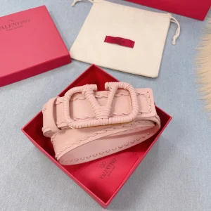 Luxury Womens Belts Valentino Vlogo Woven Leather Belt in Pink 40MM A175PP240 AA155593