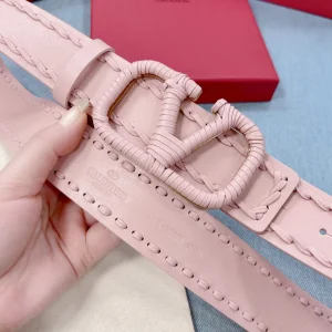Luxury Womens Belts Valentino Vlogo Woven Leather Belt in Pink 40MM A175PP240 AA155593
