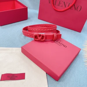 Luxury Womens Belts Valentino Vlogo Woven Leather Belt in Red 20MM A175PP240 AA155594