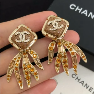 Chanel Gold Crystals CC and Wing Earrings 