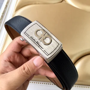 Ferragamo Gancini Grained Leather Belt Black 34MM 