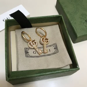 Luxury Womens Jewelry Gucci Double G Key Earrings with Crystals A152PP130 AA156334