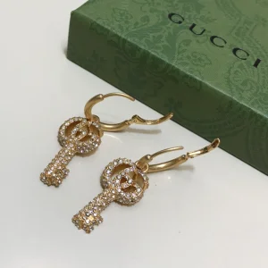 Luxury Womens Jewelry Gucci Double G Key Earrings with Crystals A152PP130 AA156334