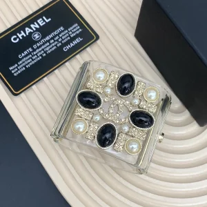 Chanel Crystals PVC Logo Cuff Bracelets White 