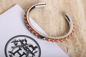 Hermes Open Cuff Woven Leather Bracelet 