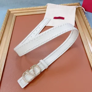 Luxury Womens Belts Valentino Crystals Vlogo Leather Belt in White A175PP240 AA159740
