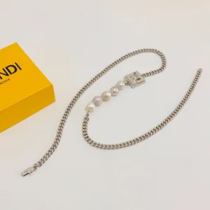 Luxury Womens Jewelry Fendi FF Charm Pearl Necklace A39PP165 AA159895
