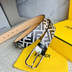 Luxury Mens Belts Fendi Mens FF Logo Leather Belt 35MM A175PP240 AA160642