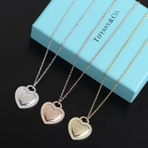 Tiffany Rectangular and Round Heart Necklace 