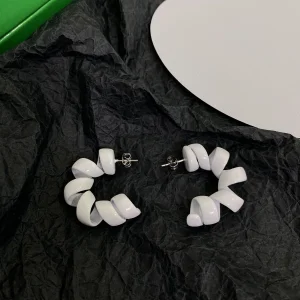 Luxury Womens Jewelry Bottega Veneta Turn Hoop Earrings in White A152PP140 AA162140