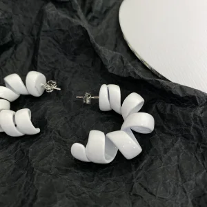 Luxury Womens Jewelry Bottega Veneta Turn Hoop Earrings in White A152PP140 AA162140